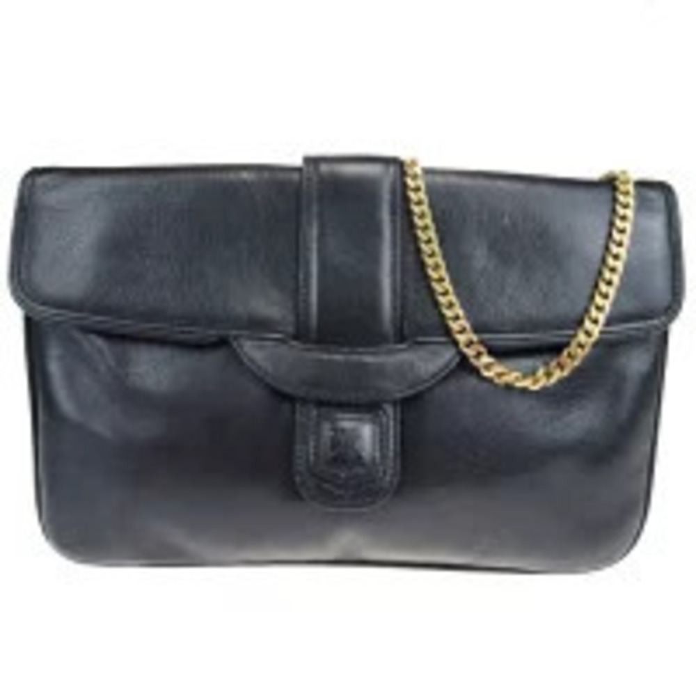 Celine Chain Shoulder Bag Clutch Black Leather